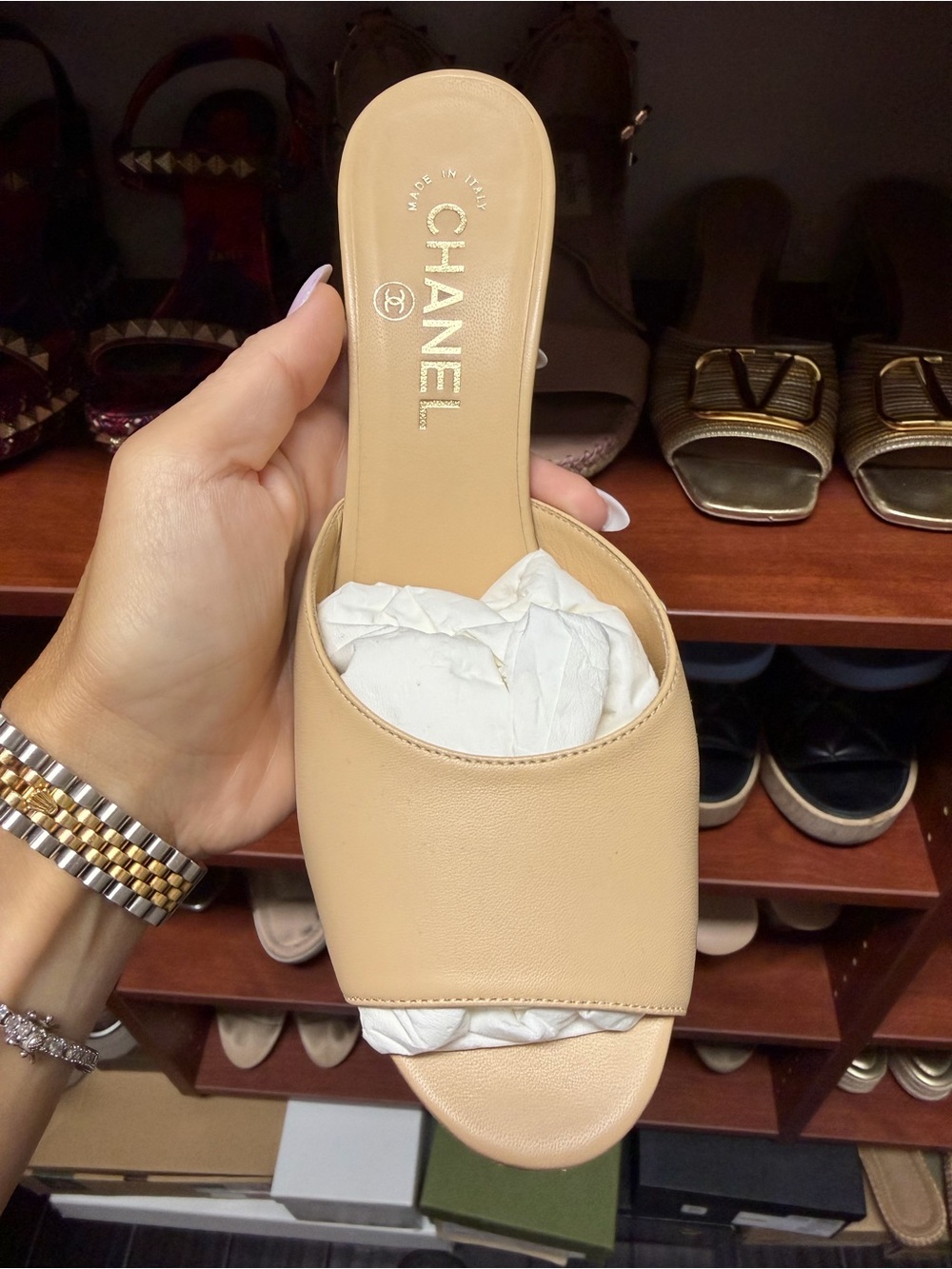 CHANEL Beige Open-Toe Slide Mules - Picture 6 of 13